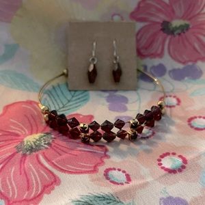 Dainty Gold wire Beaded cuff bracelet with matching bead earrings
